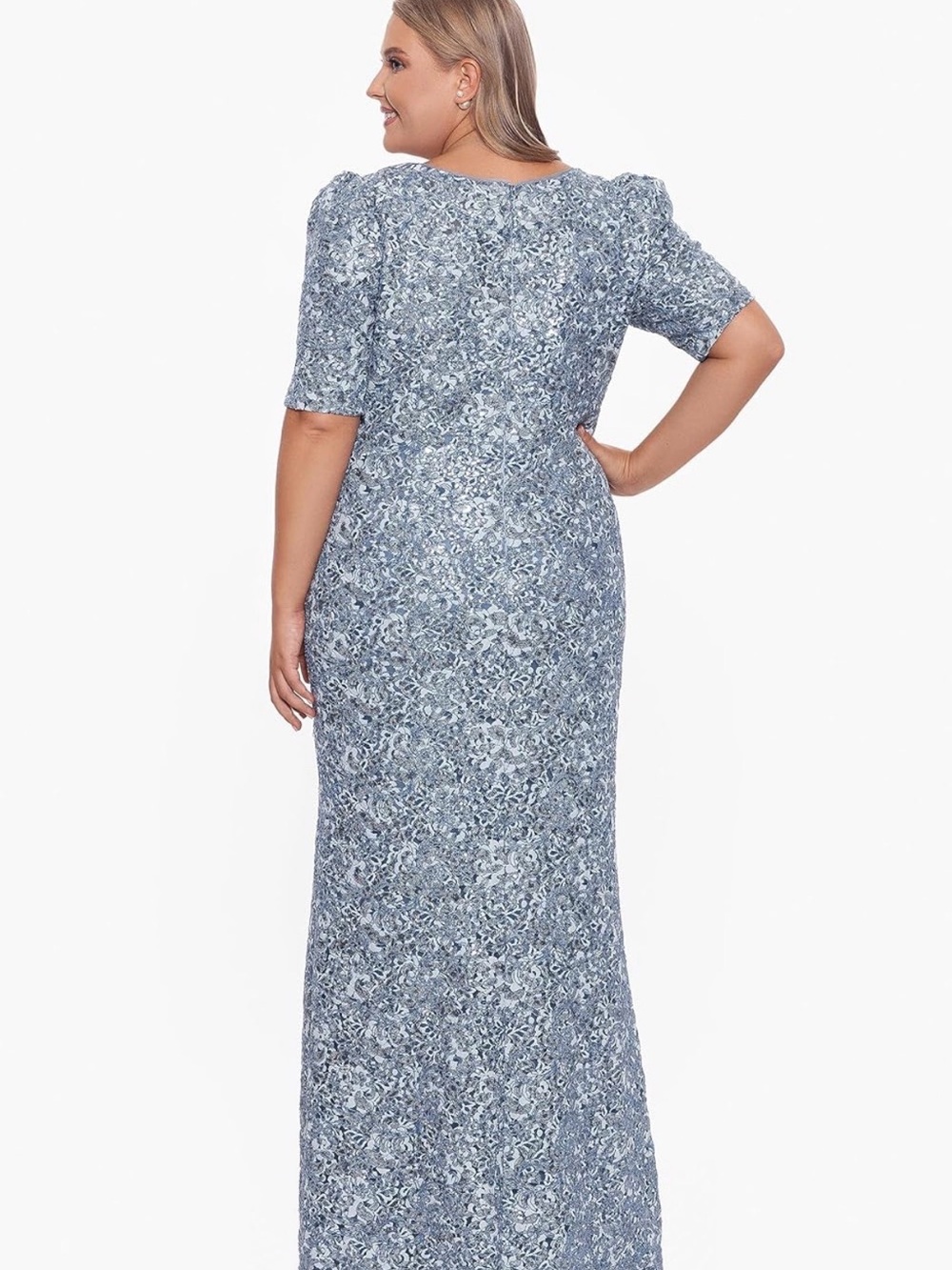 Xscape Size 16 Blue Sequin Lace Formal Gown Maxi Dress - Picture 2 of 16